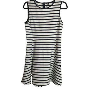 THEORY NIKAY Navy Blue & Ivory Breton Striped Dress Size 10